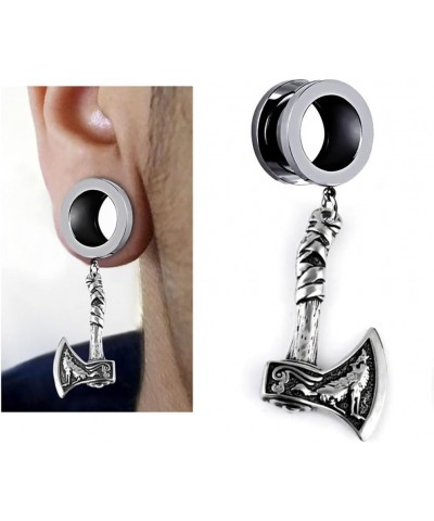 1 Pair Viking Battle Axe Ear Gauges Hypoallergenic Stainless Steel Ear Plugs Ear Hangers for Men Women Body Jewelry 00g(10mm)...