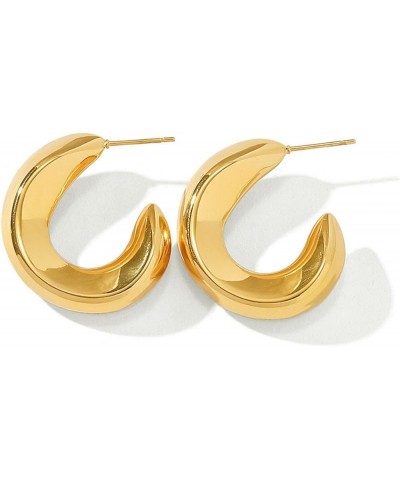 Chunky Gold Hoop Earrings for Women, 18K Real Gold Plated Thick Hoop Earrings Hypoallergenic Lightweight Tube Hoop Earrings i...