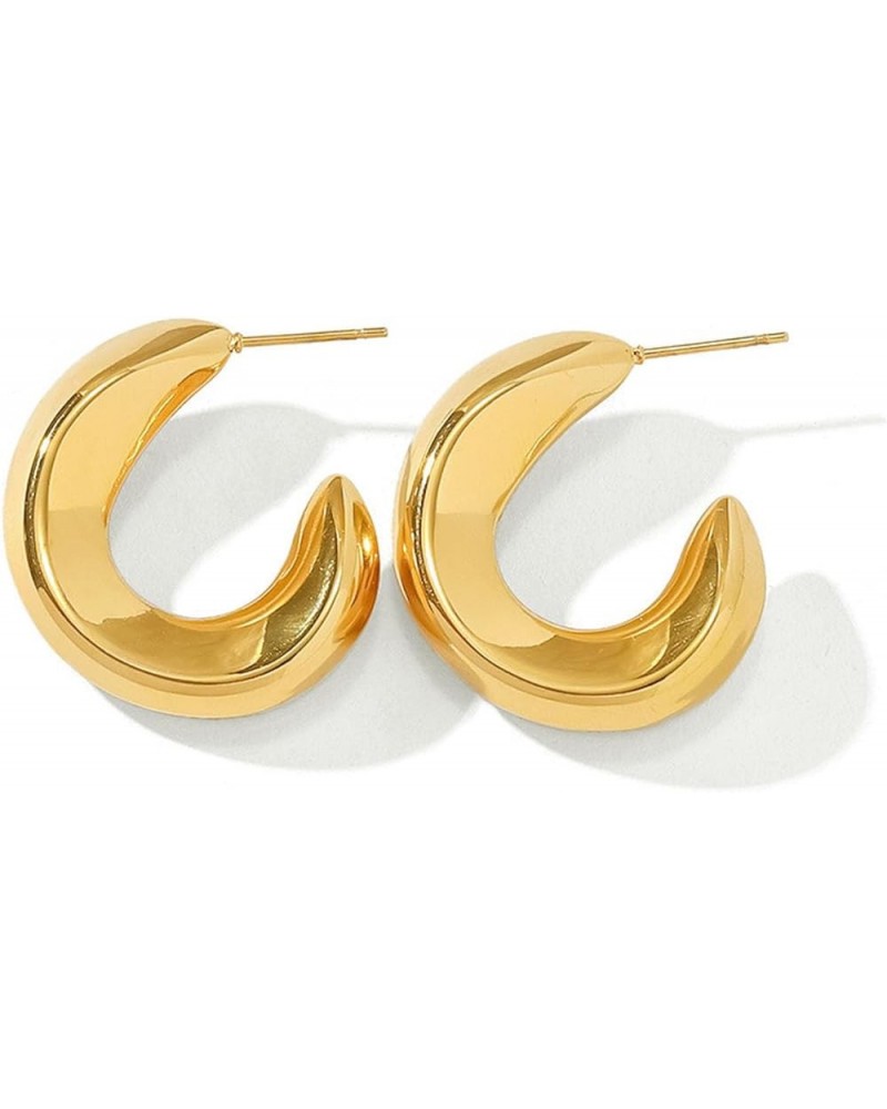 Chunky Gold Hoop Earrings for Women, 18K Real Gold Plated Thick Hoop Earrings Hypoallergenic Lightweight Tube Hoop Earrings i...