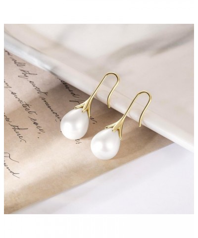 Pearl Earrings 14K Gold Dangle Pearl Drop Earrings for Women Elegant Pearl Dangle Earrings Gold and Pearl Earrings Dangle 11m...