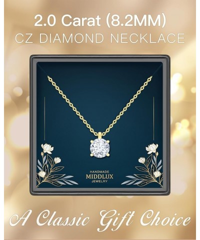 2.0 Carat CZ Diamond Necklace for Women Girls, Dainty Jewelry Gifts for Her, Minimalism Style Jewelry for Everyday Wear Yello...