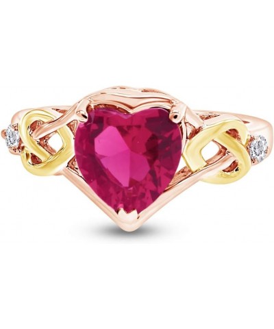 Sterling Silver and 14k Gold Over Diamond and Heart Shaped Created Ruby Ring (1.88 cttw) rose-gold-plated-silver $40.05 Rings