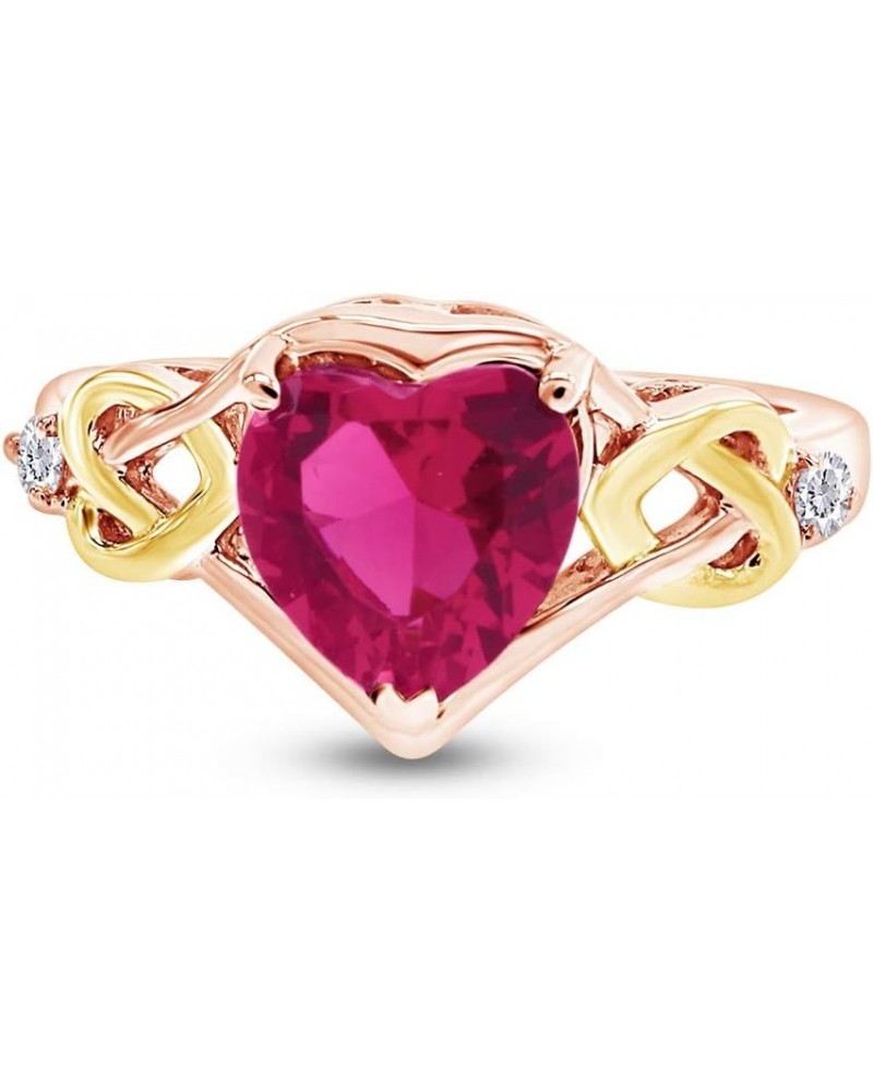 Sterling Silver and 14k Gold Over Diamond and Heart Shaped Created Ruby Ring (1.88 cttw) rose-gold-plated-silver $40.05 Rings