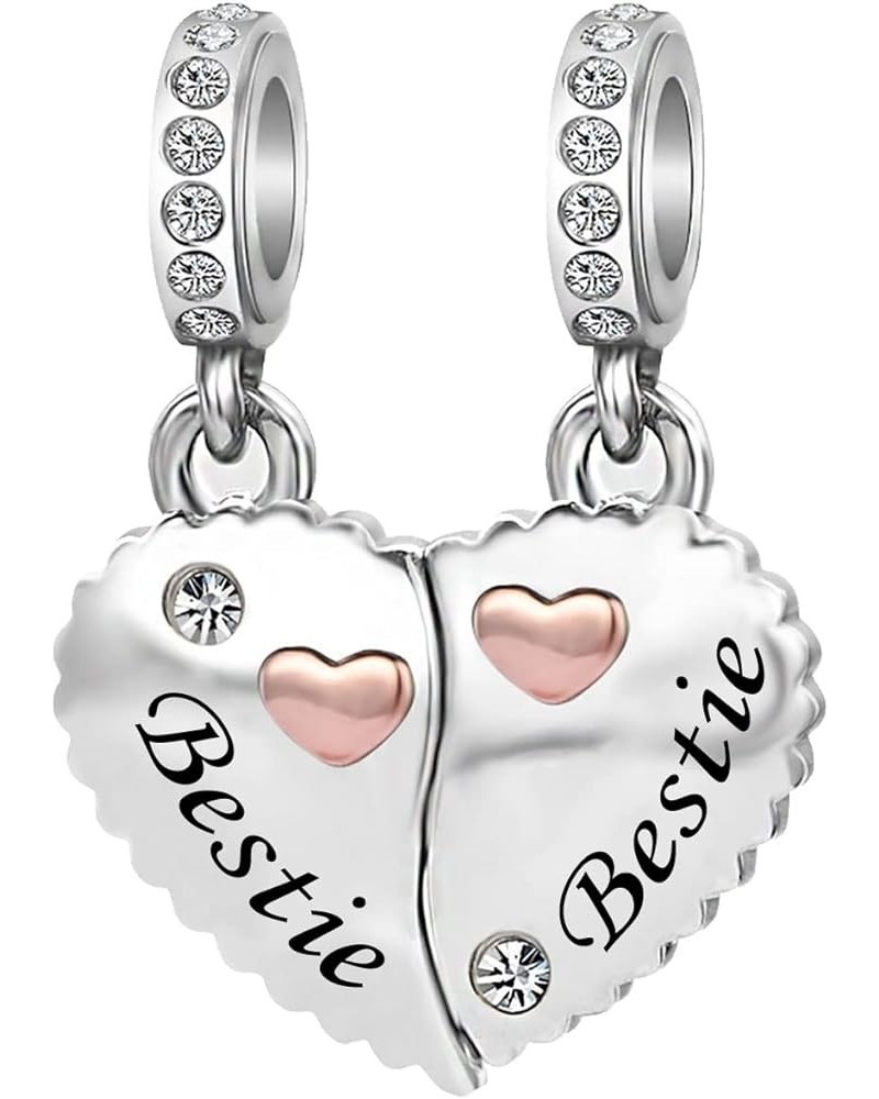 Mother Daughter Son Sisters Best Friends Bestie Rose Gold Heart Puzzle Dangle Birthday Charms Compatible with Pandora Bracele...