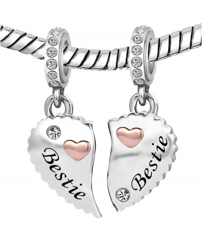 Mother Daughter Son Sisters Best Friends Bestie Rose Gold Heart Puzzle Dangle Birthday Charms Compatible with Pandora Bracele...