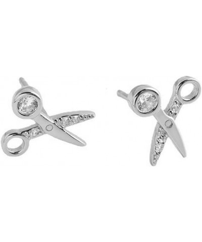 Cute Scissor CZ Small Stud Earrings for Women Teen Girls Cartilage Hypoallergenic for Sensitive Ear 925 Sterling Silver Tiny ...