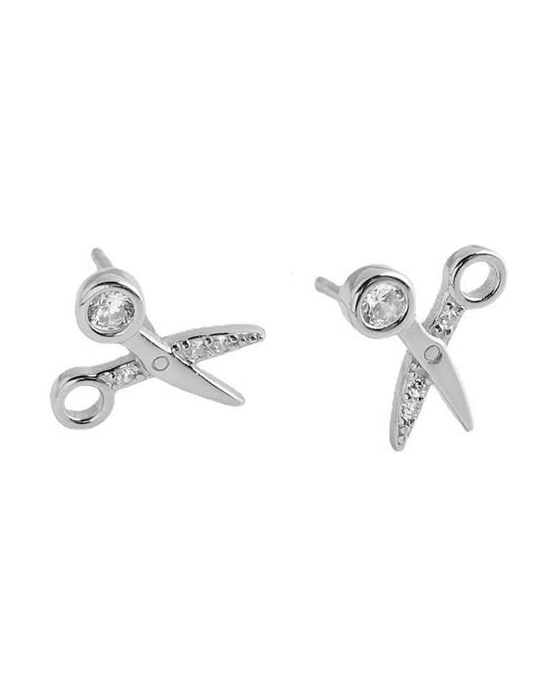 Cute Scissor CZ Small Stud Earrings for Women Teen Girls Cartilage Hypoallergenic for Sensitive Ear 925 Sterling Silver Tiny ...