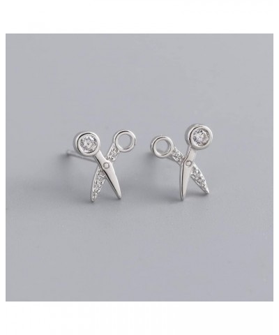 Cute Scissor CZ Small Stud Earrings for Women Teen Girls Cartilage Hypoallergenic for Sensitive Ear 925 Sterling Silver Tiny ...