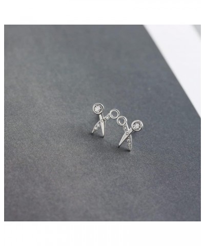 Cute Scissor CZ Small Stud Earrings for Women Teen Girls Cartilage Hypoallergenic for Sensitive Ear 925 Sterling Silver Tiny ...