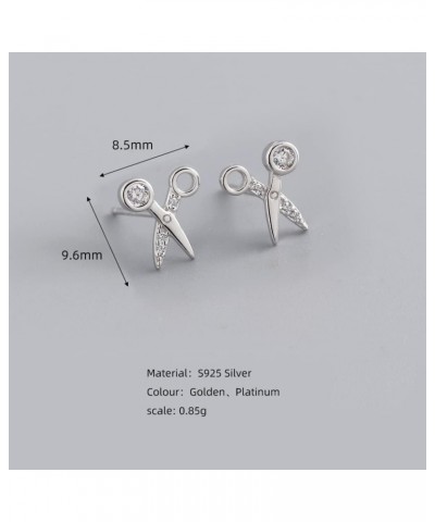 Cute Scissor CZ Small Stud Earrings for Women Teen Girls Cartilage Hypoallergenic for Sensitive Ear 925 Sterling Silver Tiny ...