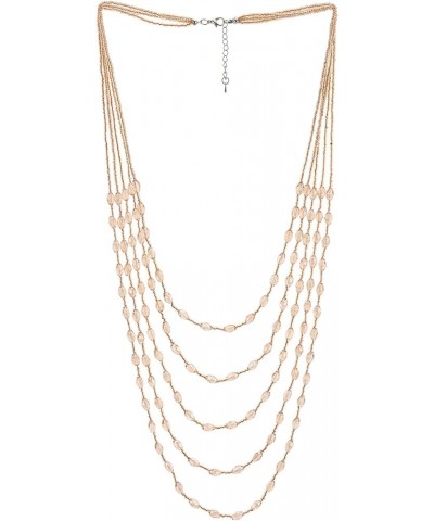 Champagne Gold Oval Beads Statement Necklace Multi-Strand Long Chains with Crystal Charm Pendant A-Champagne Gold Color $10.5...