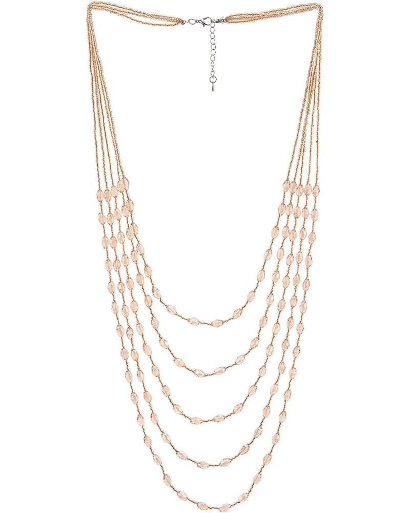 Champagne Gold Oval Beads Statement Necklace Multi-Strand Long Chains with Crystal Charm Pendant A-Champagne Gold Color $10.5...