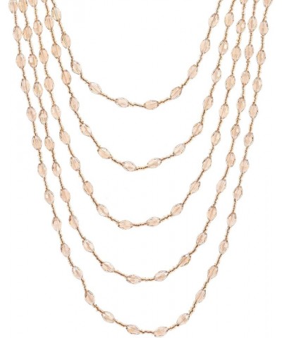 Champagne Gold Oval Beads Statement Necklace Multi-Strand Long Chains with Crystal Charm Pendant A-Champagne Gold Color $10.5...