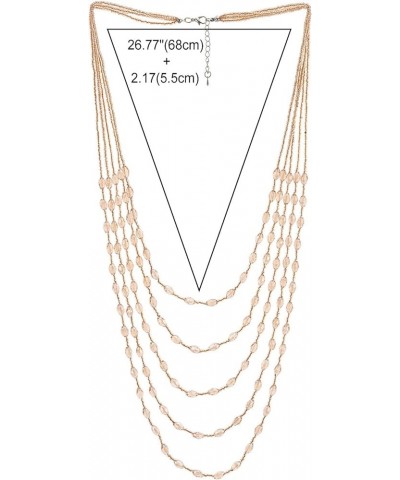 Champagne Gold Oval Beads Statement Necklace Multi-Strand Long Chains with Crystal Charm Pendant A-Champagne Gold Color $10.5...