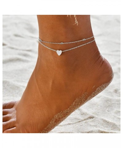 Anklet for Women Petal Heart Anklet, Women Silver Bead Chain Anklet Ankle Bracelet Barefoot Jewelry Gifts for Holiday Birthda...