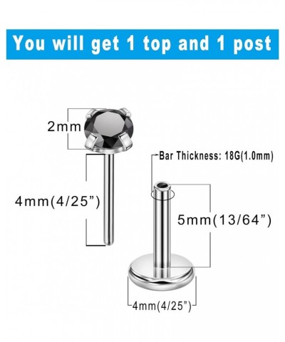 1.5mm-4mm Zircon Surgical Steel Cartilage Stud with 18g 5mm 6mm 8mm 10mm Press Fit Threadless Push Pop in Labret Post Lip For...