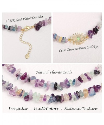 Natural Mix Color Fluorite Choker 18K Gold CZ Pave Evil Eye Pendant Necklace for Women Girls Single Cultured Freshwater Pearl...