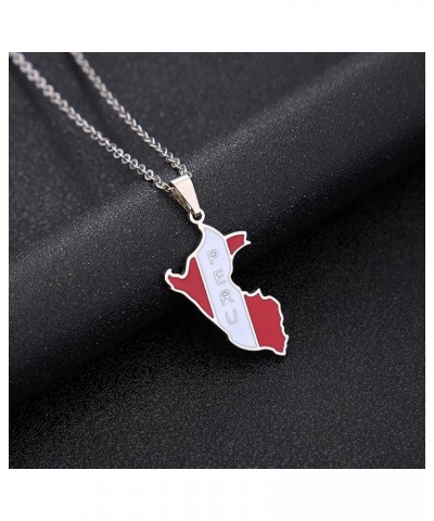 Peru Map with Flag Pendant Necklace - Drop Oil World Ethnic Style Clavicle Chain Unisex Patriotic Charm Jewelry SWE White $8....