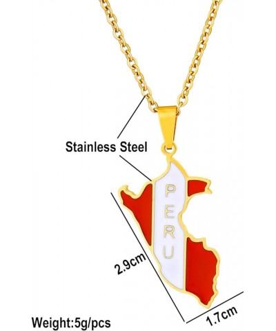 Peru Map with Flag Pendant Necklace - Drop Oil World Ethnic Style Clavicle Chain Unisex Patriotic Charm Jewelry SWE White $8....