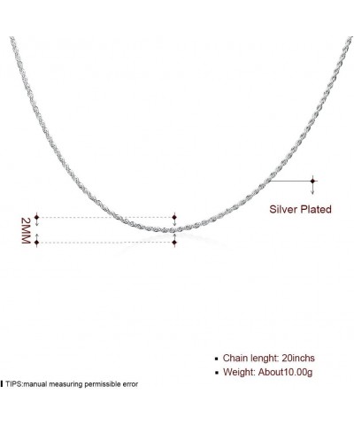 Sterling Silver Plated Rope Chain 2mm 16/18/20/22/24/26 inches 925 Silver New Necklace 20.0 Inches $8.82 Necklaces