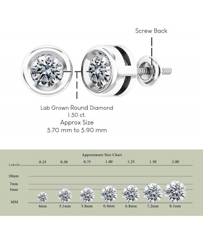 0.25-2.00 Carat Round Lab Grown White Diamond or Cubic Zirconia Elegant Solitaire Bezel Set Stud Earrings for Women in 925 St...