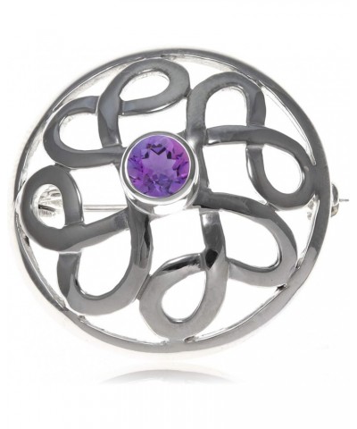 925 Sterling Silver Brooch for Women - Celtic Brooch Pin with Purple Cubic Zirconia & Jewelry Gift Box - 28mm $18.89 Brooches...