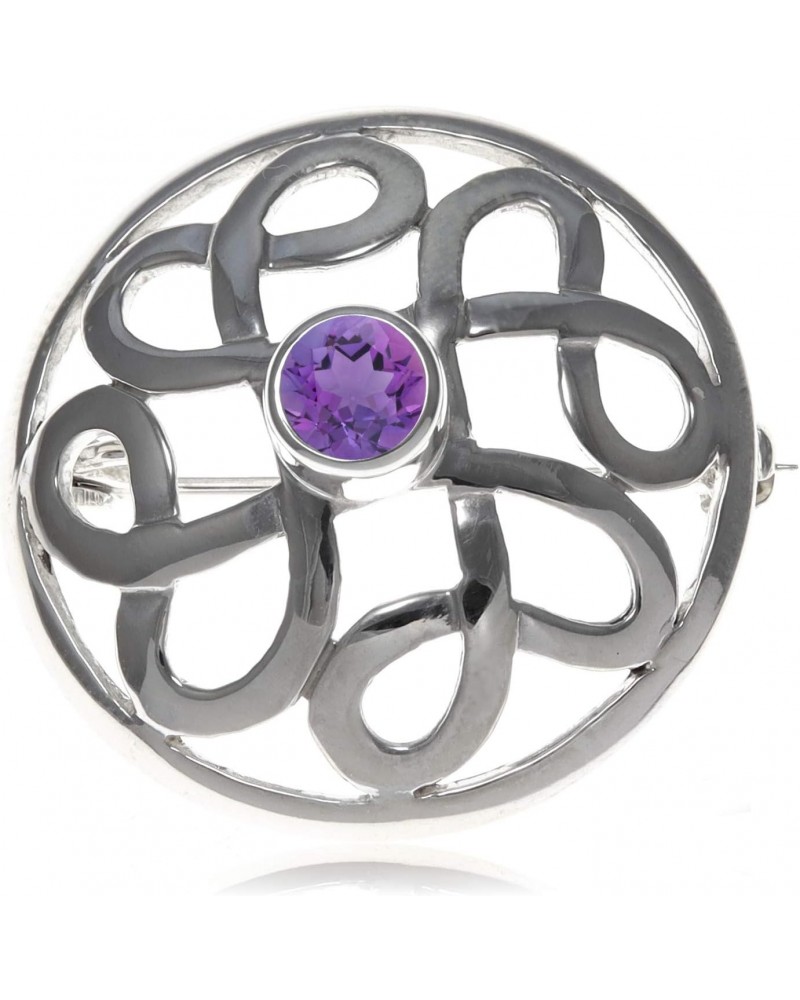 925 Sterling Silver Brooch for Women - Celtic Brooch Pin with Purple Cubic Zirconia & Jewelry Gift Box - 28mm $18.89 Brooches...