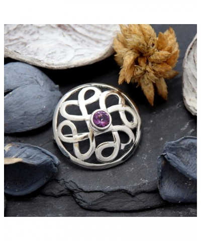 925 Sterling Silver Brooch for Women - Celtic Brooch Pin with Purple Cubic Zirconia & Jewelry Gift Box - 28mm $18.89 Brooches...