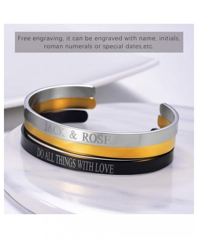 316L Stainless Steel Inspirational Bracelet for Men Women, Black/18K Real Gold Plated Cuff Bracelet, Friendship Jewelry, Fit ...