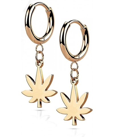 Stainless Steel Hinged Hoop Earrings with Pot Leaf Dangle Hoop $11.39 Earrings