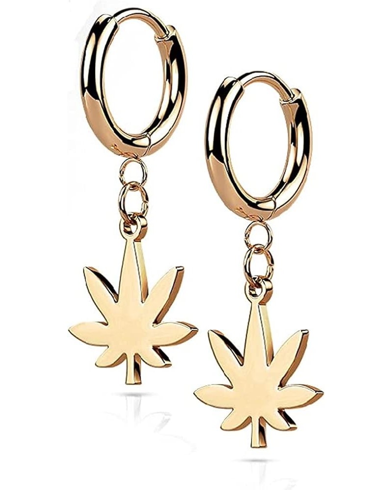 Stainless Steel Hinged Hoop Earrings with Pot Leaf Dangle Hoop $11.39 Earrings