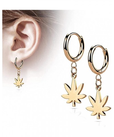 Stainless Steel Hinged Hoop Earrings with Pot Leaf Dangle Hoop $11.39 Earrings