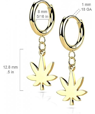 Stainless Steel Hinged Hoop Earrings with Pot Leaf Dangle Hoop $11.39 Earrings