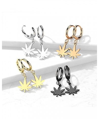 Stainless Steel Hinged Hoop Earrings with Pot Leaf Dangle Hoop $11.39 Earrings