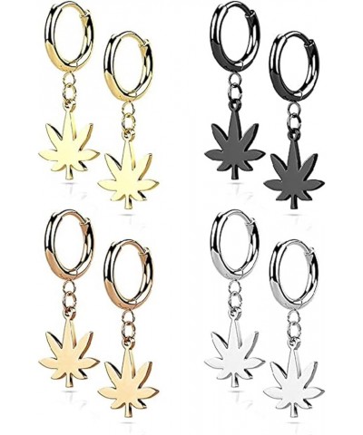 Stainless Steel Hinged Hoop Earrings with Pot Leaf Dangle Hoop $11.39 Earrings