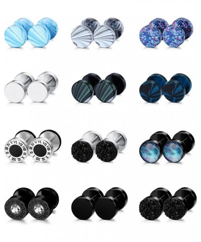 12 Pairs 18G Fake Gauge Earrings for Men Women Stainless Steel Stud Earrings Faux Gauges Earrings Fake Ear Plugs Gauges Tunne...