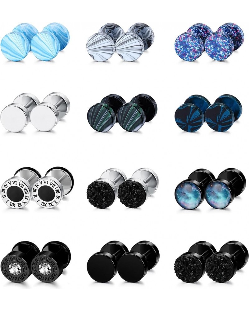 12 Pairs 18G Fake Gauge Earrings for Men Women Stainless Steel Stud Earrings Faux Gauges Earrings Fake Ear Plugs Gauges Tunne...