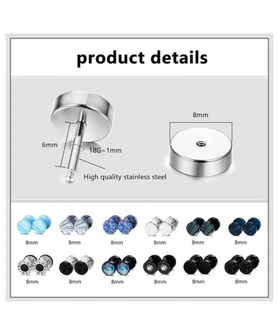 12 Pairs 18G Fake Gauge Earrings for Men Women Stainless Steel Stud Earrings Faux Gauges Earrings Fake Ear Plugs Gauges Tunne...