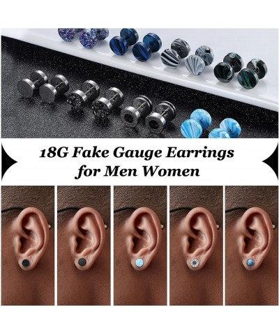 12 Pairs 18G Fake Gauge Earrings for Men Women Stainless Steel Stud Earrings Faux Gauges Earrings Fake Ear Plugs Gauges Tunne...