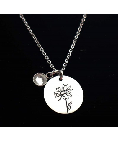 Birth Month Flower Necklace Stainless Steel Disc Pendant Necklace with Birth Stone Charm Birhday Gift for Mom Sister Best Fri...