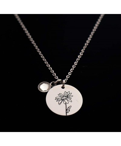 Birth Month Flower Necklace Stainless Steel Disc Pendant Necklace with Birth Stone Charm Birhday Gift for Mom Sister Best Fri...