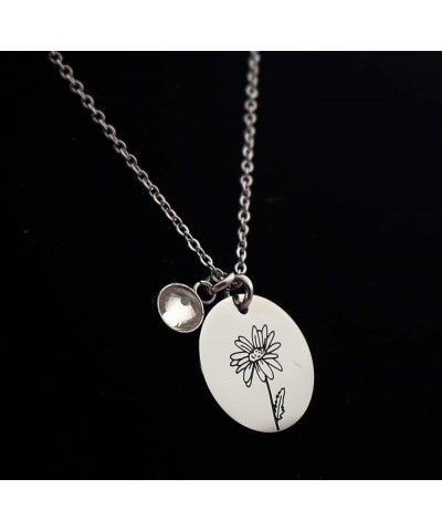 Birth Month Flower Necklace Stainless Steel Disc Pendant Necklace with Birth Stone Charm Birhday Gift for Mom Sister Best Fri...