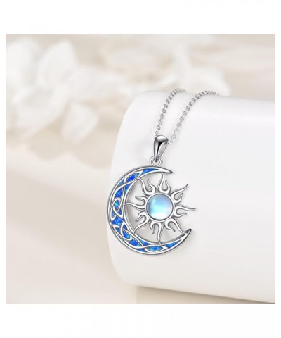 Sun and Moon Necklace for Women 925 Sterling Silver Celtic Crescent Moon Pendant Blue Opal/White Opal/Abelone Shell/Labradori...