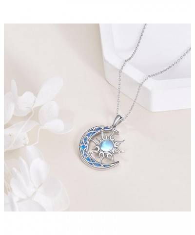 Sun and Moon Necklace for Women 925 Sterling Silver Celtic Crescent Moon Pendant Blue Opal/White Opal/Abelone Shell/Labradori...