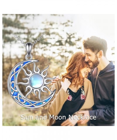 Sun and Moon Necklace for Women 925 Sterling Silver Celtic Crescent Moon Pendant Blue Opal/White Opal/Abelone Shell/Labradori...