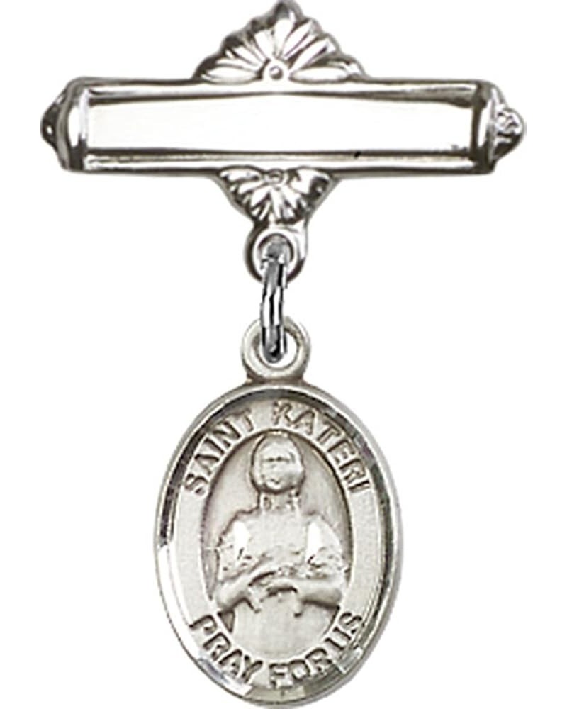 Sterling Silver Polished Baby Badge Bar Pin with Charm, 11/16 Inch Saint Kateri $38.33 Brooches & Pins