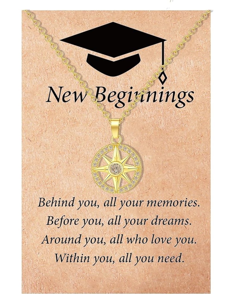 Compass Necklace for Women Graduation Necklace Breakup Gifts Inspirational New Beginnings Gifts for Girls gold $7.79 Necklaces