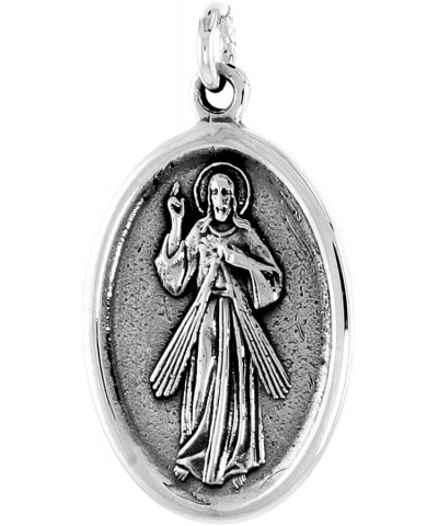 Sterling Silver Resurrection of Jesus Medal Necklace Oxidized finish Oval 1.8mm Chain Pendent-No-Chain $18.98 Necklaces