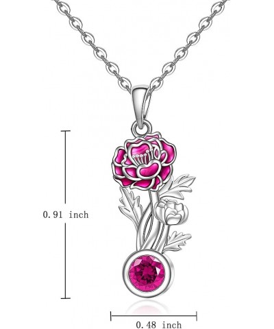 Birth Flower Necklace with Birthstone Birth Month Flower Necklace for Women Sterling Silver 925 Floral Pendant Chain Jewelry ...