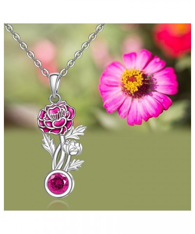 Birth Flower Necklace with Birthstone Birth Month Flower Necklace for Women Sterling Silver 925 Floral Pendant Chain Jewelry ...